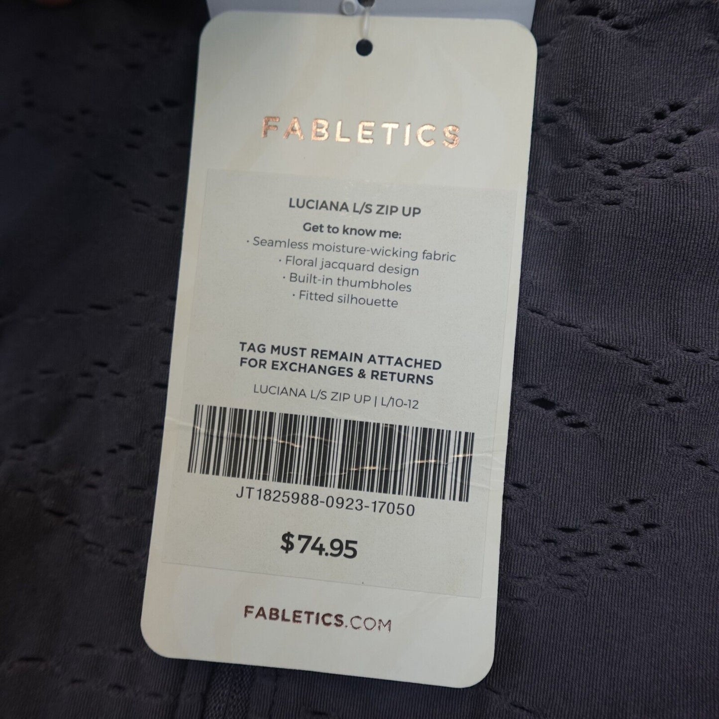 NWT Fabletics Luciana Jacket Womens Large 10-12 Seamless Jaquard Full Zip Active