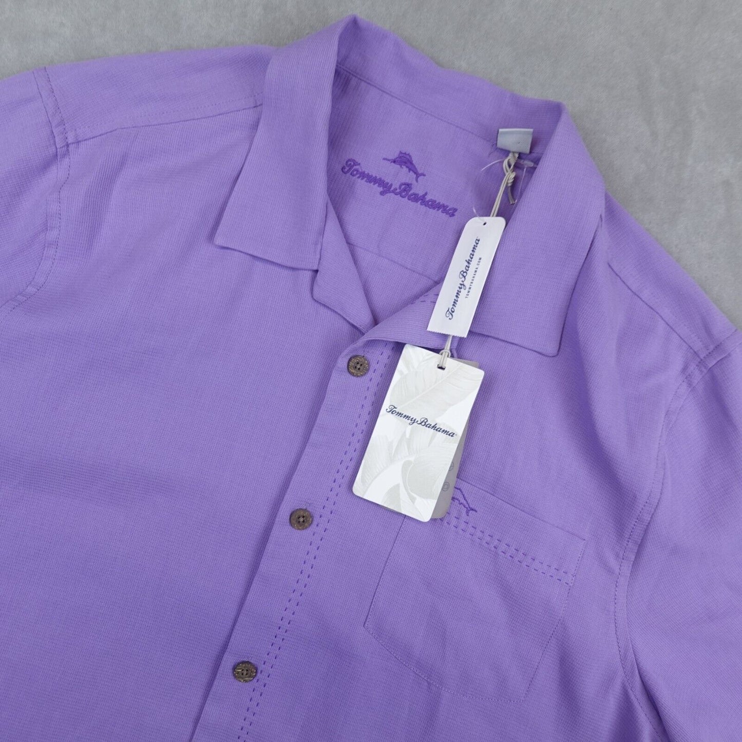 NWT Tommy Bahama Shirt Island Zone Royal Bermuda Men Large Spring Lavender Camp