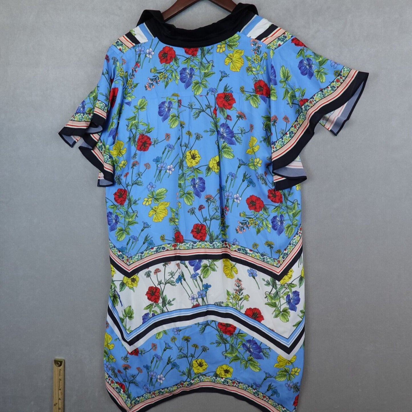 Alice + Olivia Blue Conner Floral Print Handkerchief Button Shirt Dress Large