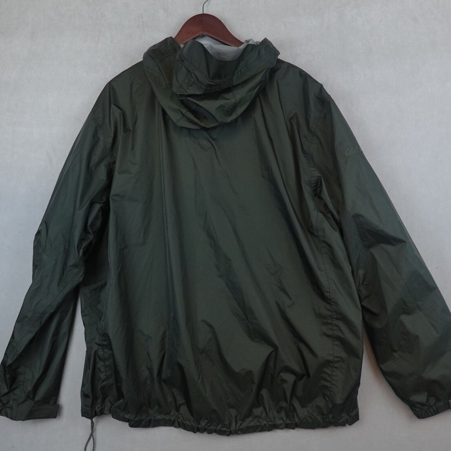 Cabelas Jacket Mens XL Green Dry Plus Rain Coat Hooded Full Zip Hiking