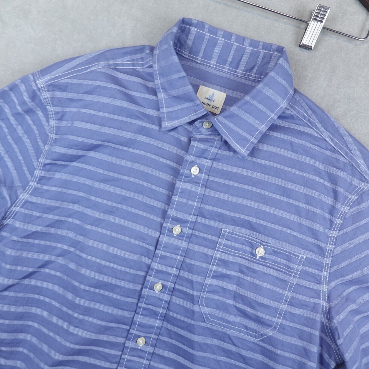 Johnnie O Hanging Out Shirt Mens Large Blue Short Sleeve Button Up Striped