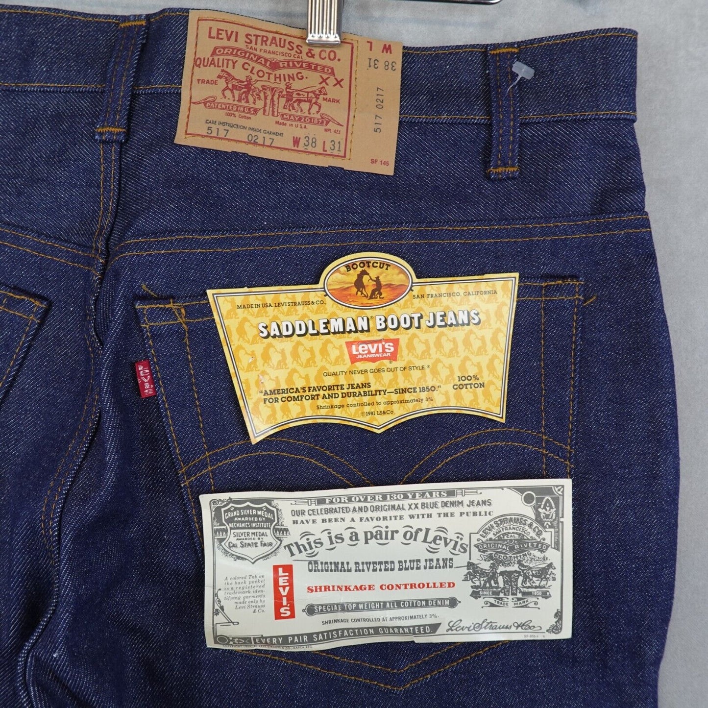 NWT 1983 Levis 517 0217 Saddleman Boot Jeans 38x31 USA Made NOS Deadstock VTG