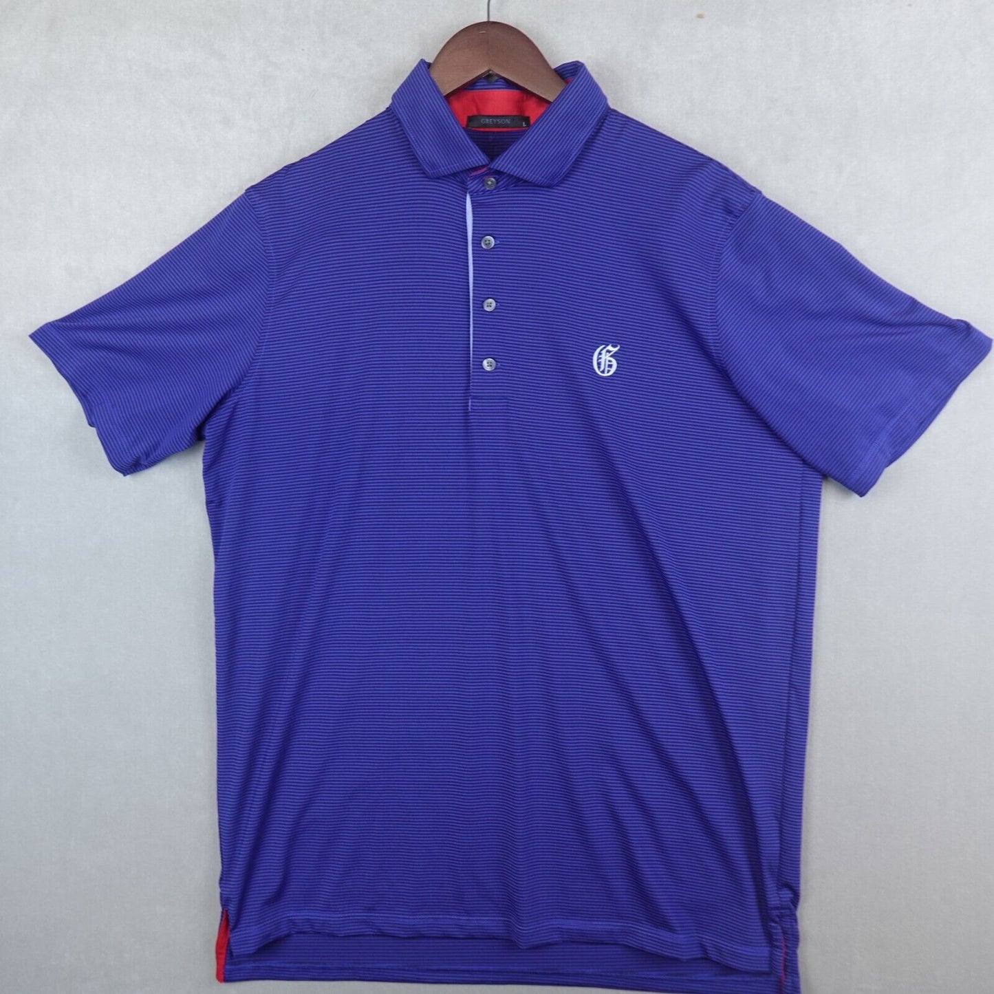 Greyson Polo Shirt Mens Large Stripe Short Sleeve Stretch Golf Club Logo