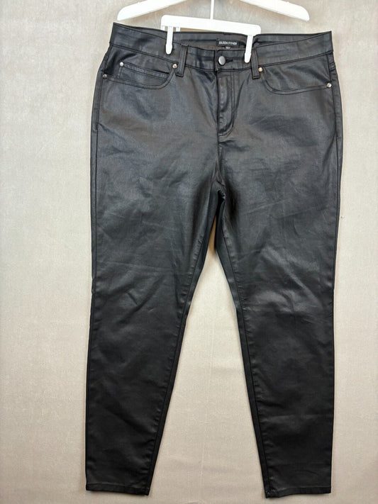 Eileen Fisher Organic Coated Faux Leather Skinny Pants Jeans Womens 16 Black