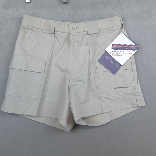 NWT Sportif Short Men 34 Khaki Cargo Chino Beige Safari USA Outdoor Deadstock