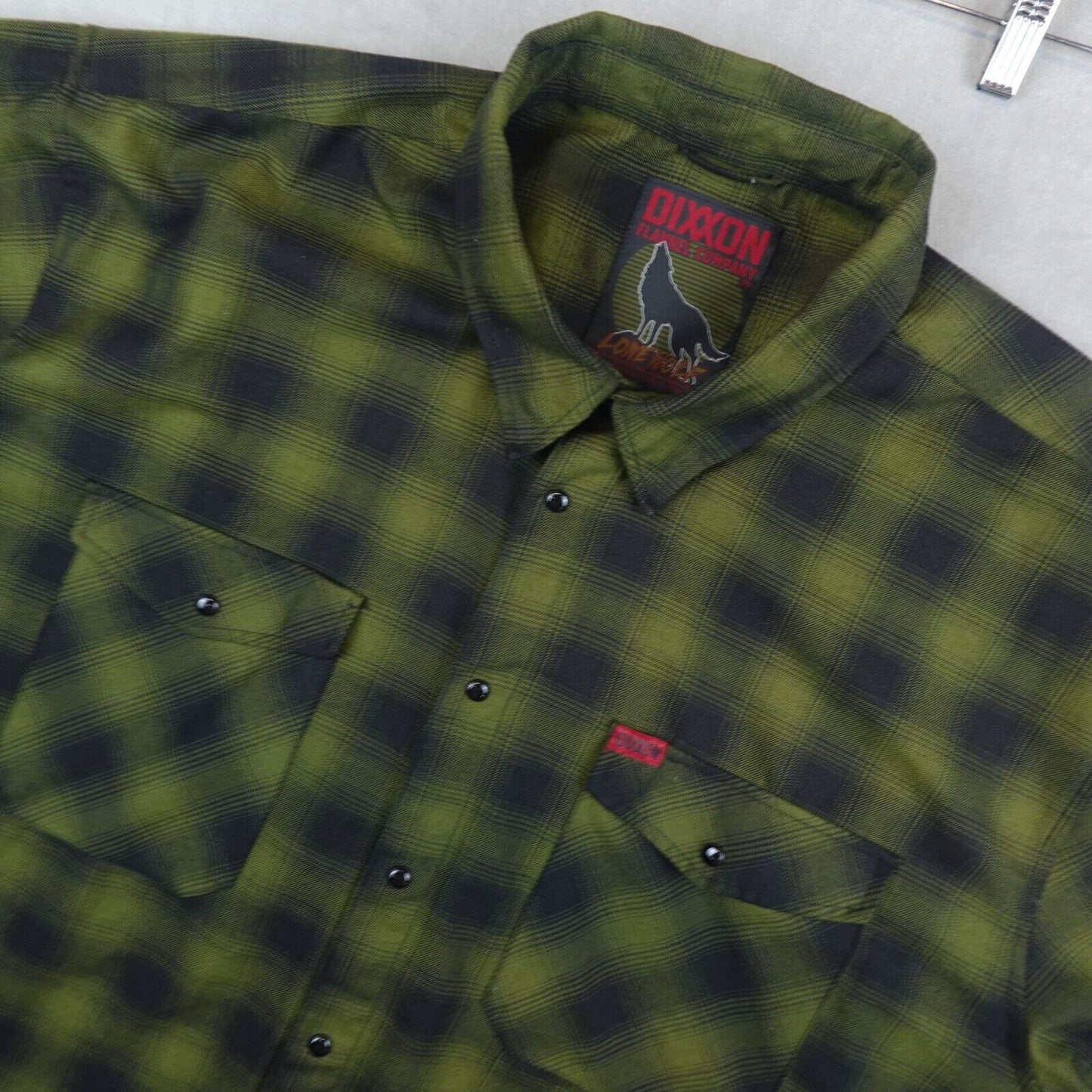 Dixxon Flannel Shirt Men 5XL Pearl Snap Plaid Lone Wolf Long Sleeves Biker Green