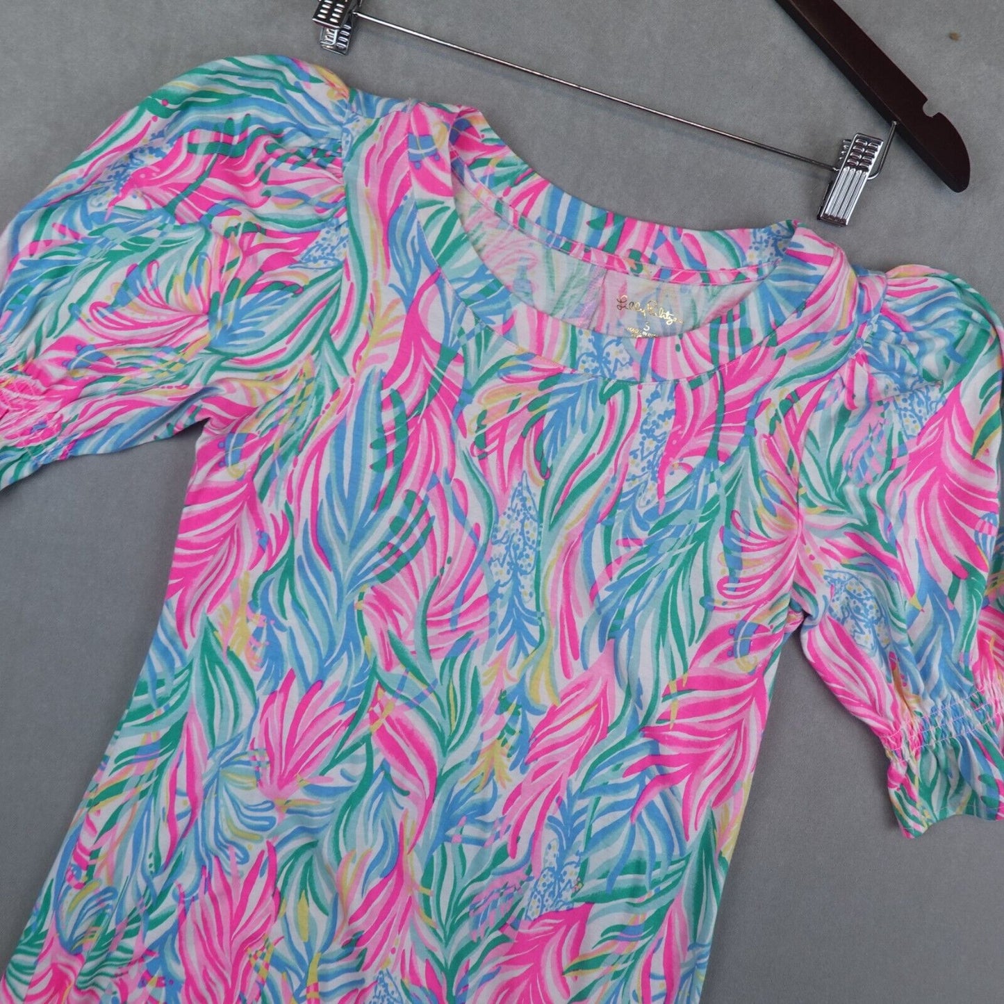 Lilly Pulitzer ADLEY Dress Short Puff Sleeves Sea Turtle Soiree Size Small