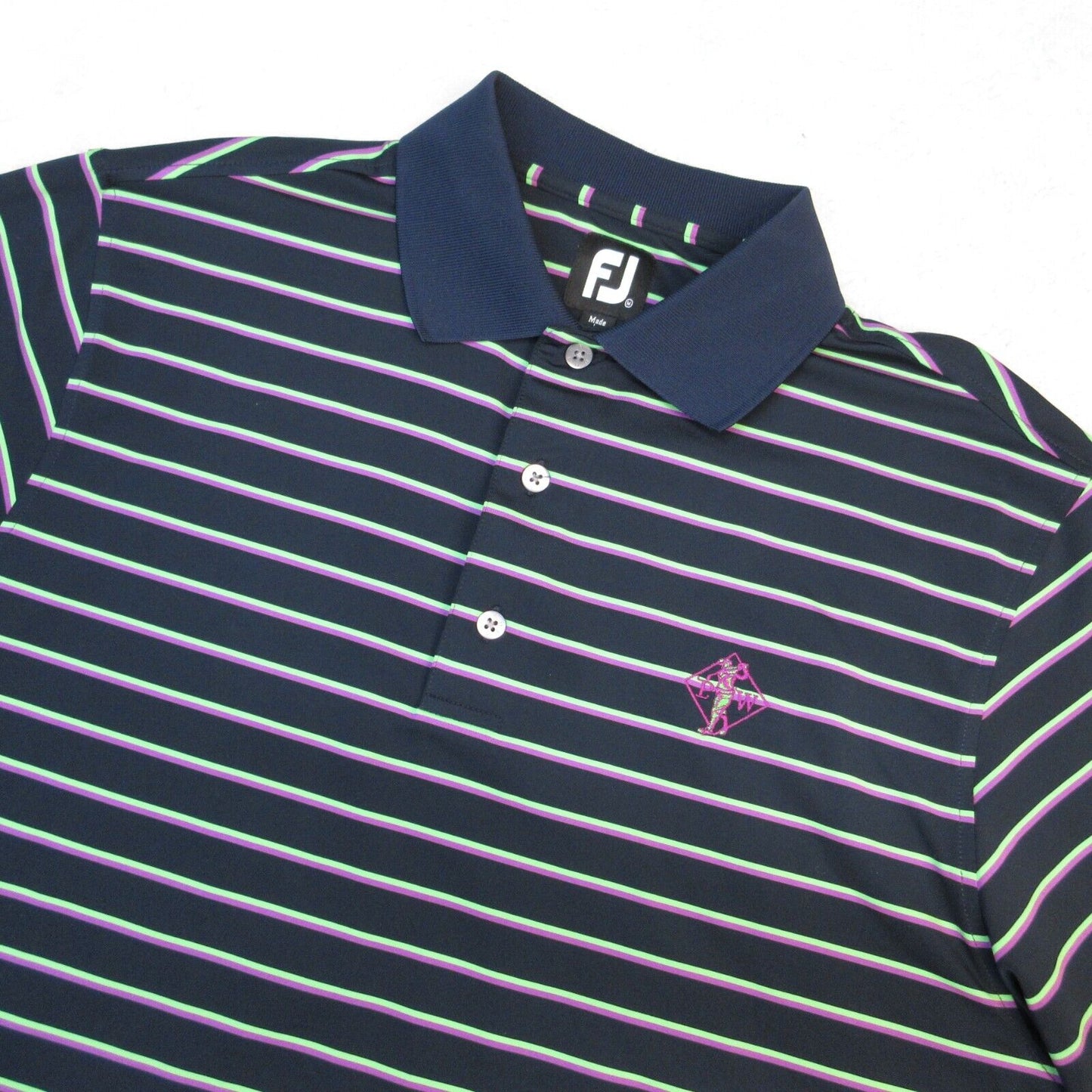 Footjoy FJ Polo Shirt Mens Mediu Blac Striped Short Sleeve Golf Logo Performance