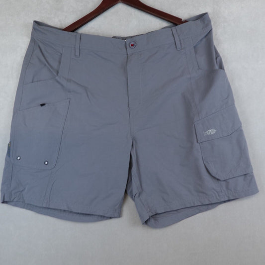 AFTCO Fishing Shorts Mens 46 Cargo Gray Stealth Swimming Original Elastic Waist