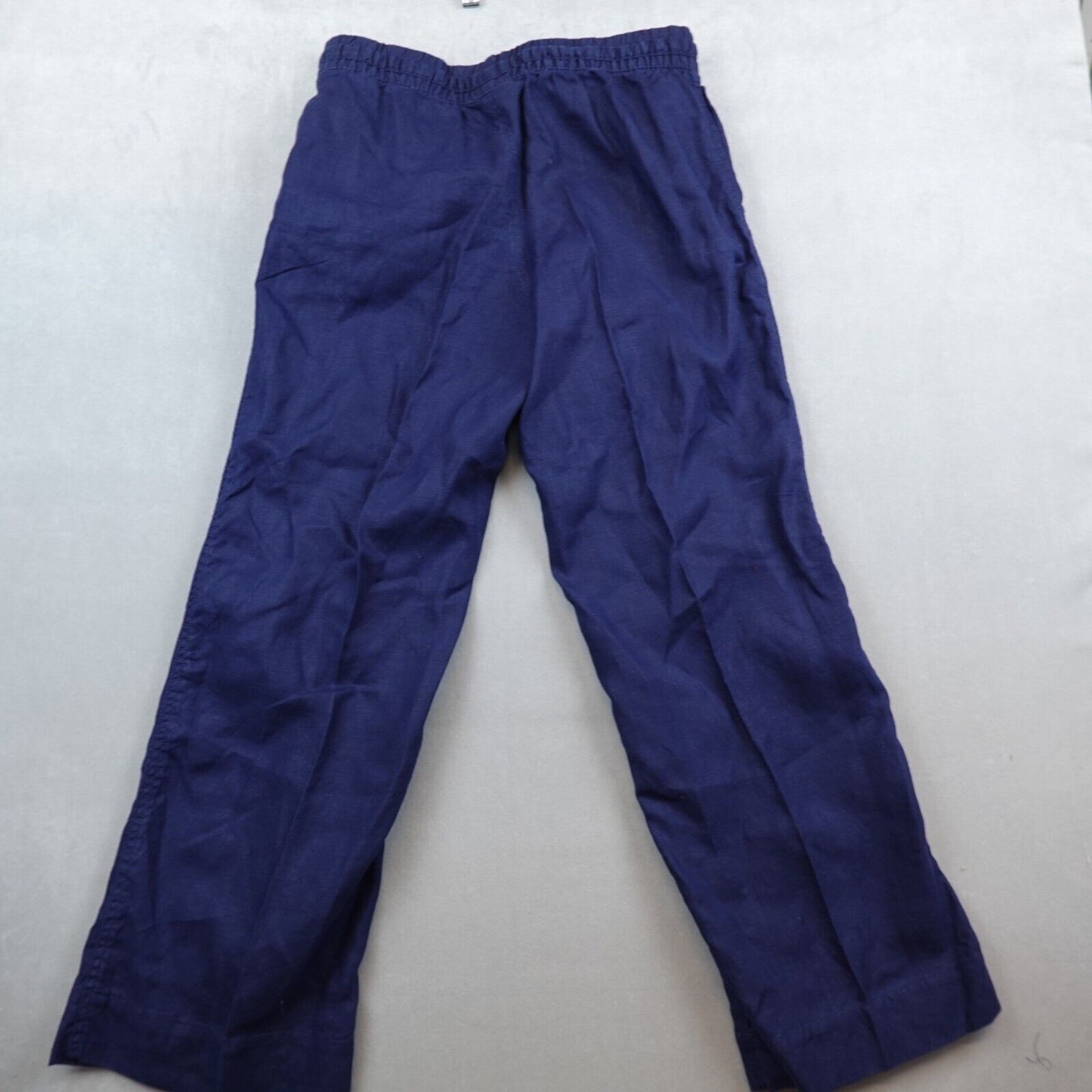 LL Bean Linen Pants Womens Classic Navy Blue Straight Leg Pull On Size 6 Petite