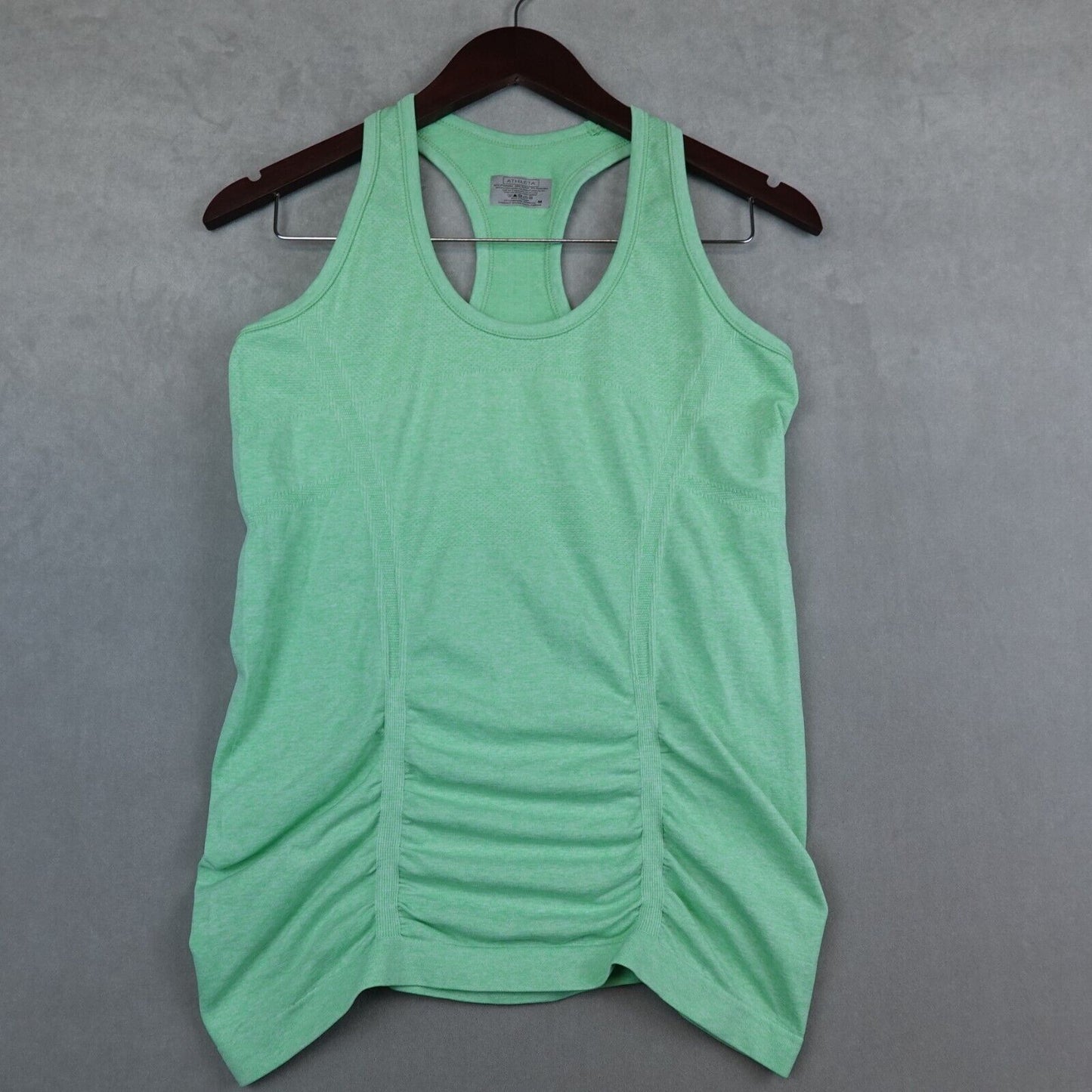 Athleta Fastest Track Tank Top Green Ruch Top Women Medium Stretch Tee