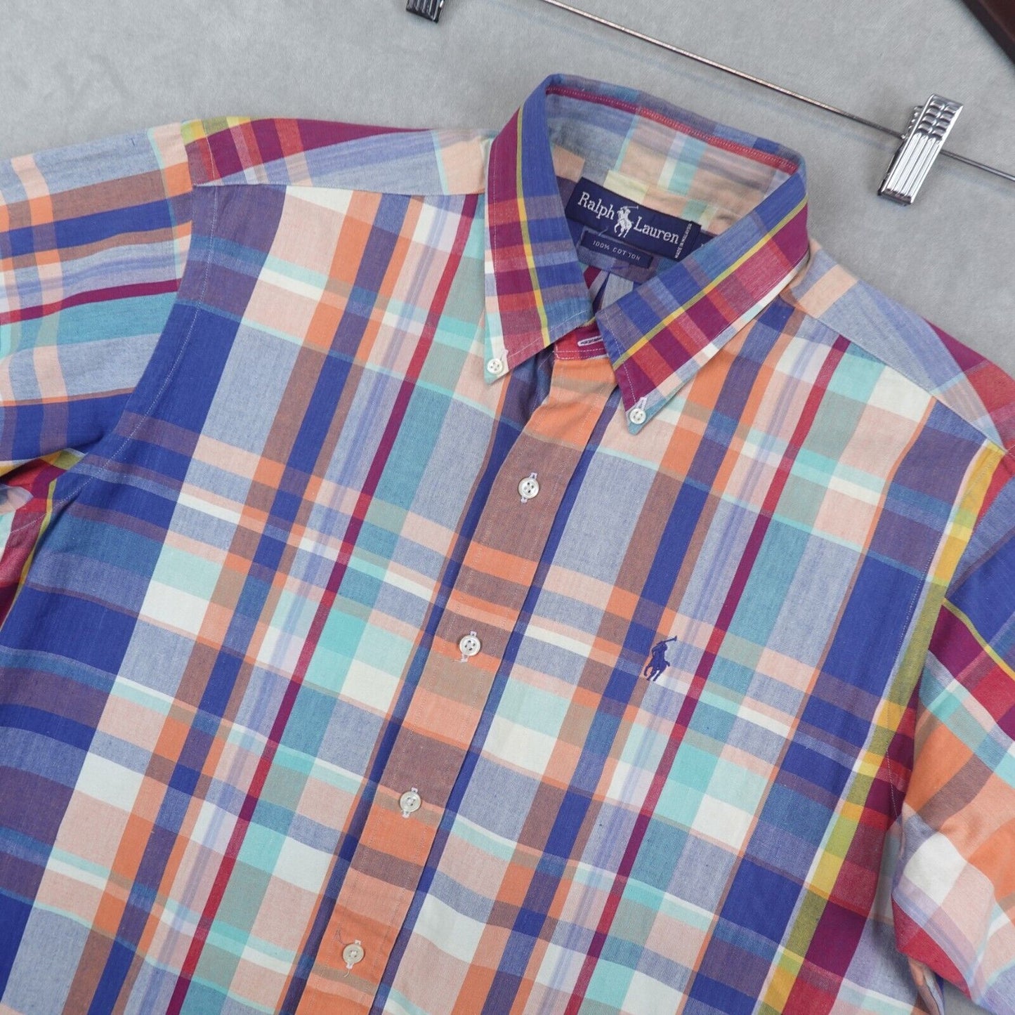 VTG Polo Ralph Lauren Shirt Madras Button Up Plaid Multicolor Mens Medium