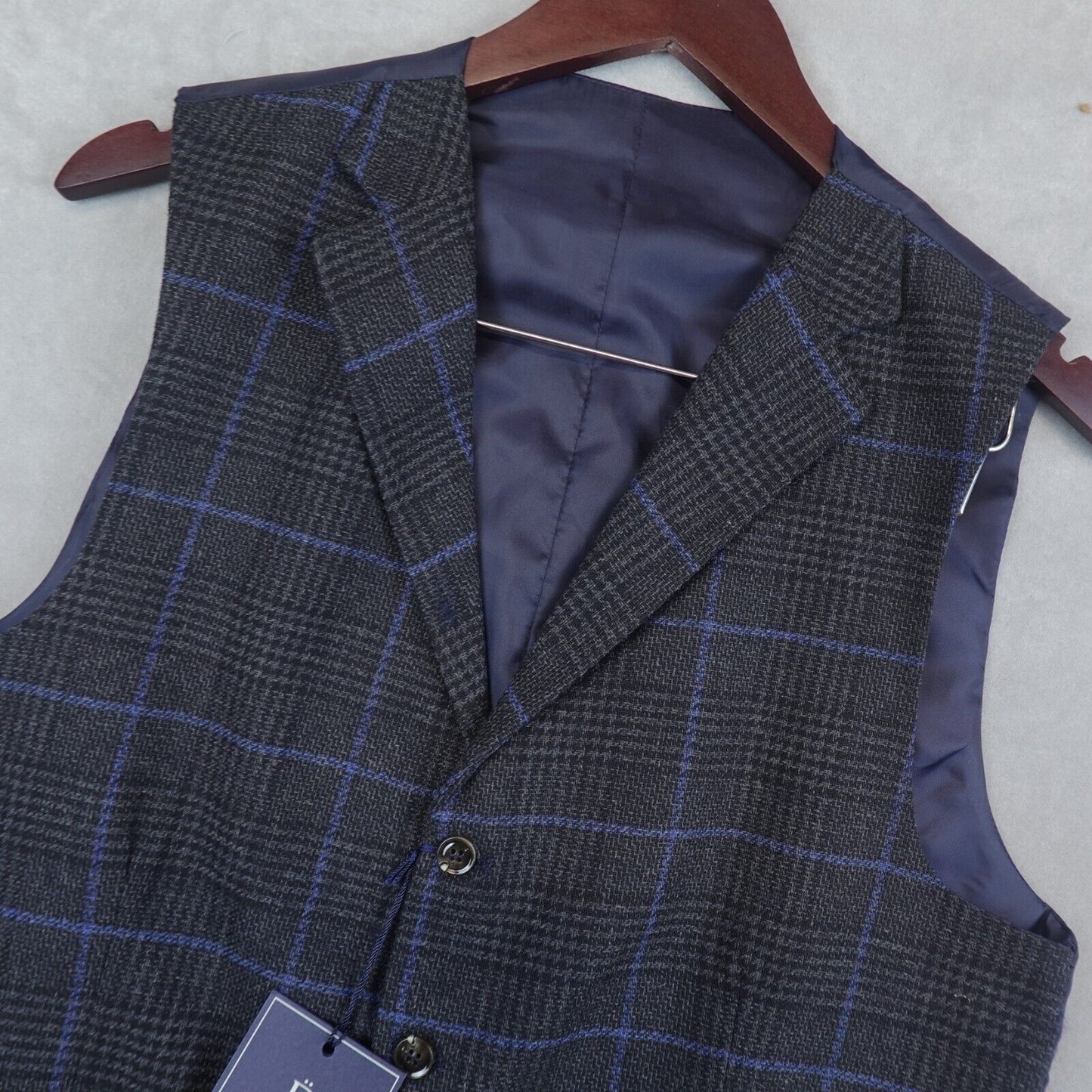 NWT Doppeganger Roma Vest Men 38 Wool Gray Glencheck Windowpane Waist Coat Italy