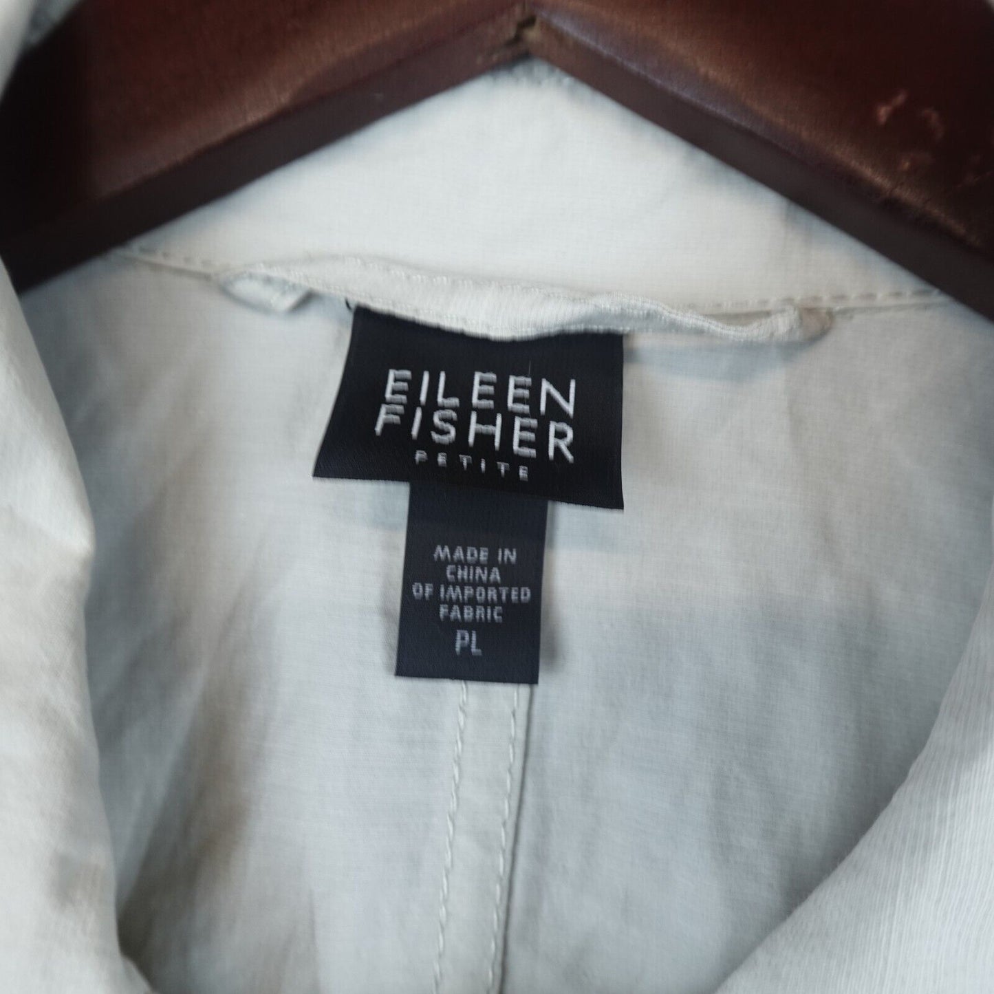 EILEEN FISHER Trench Coat Size Large Cotton Metallic Button Front Belted Ivory