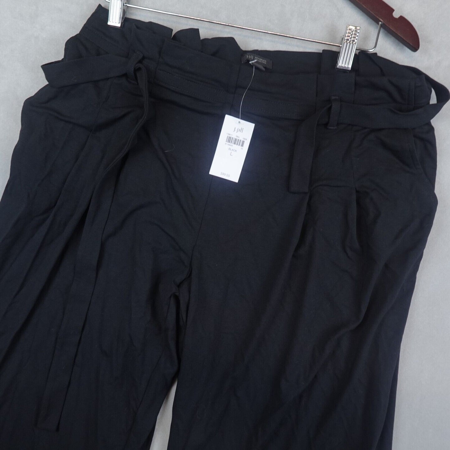 NWT J Jill Wearever Pants Size Large Black Full Wide Leg Paperbag Pull On Belted