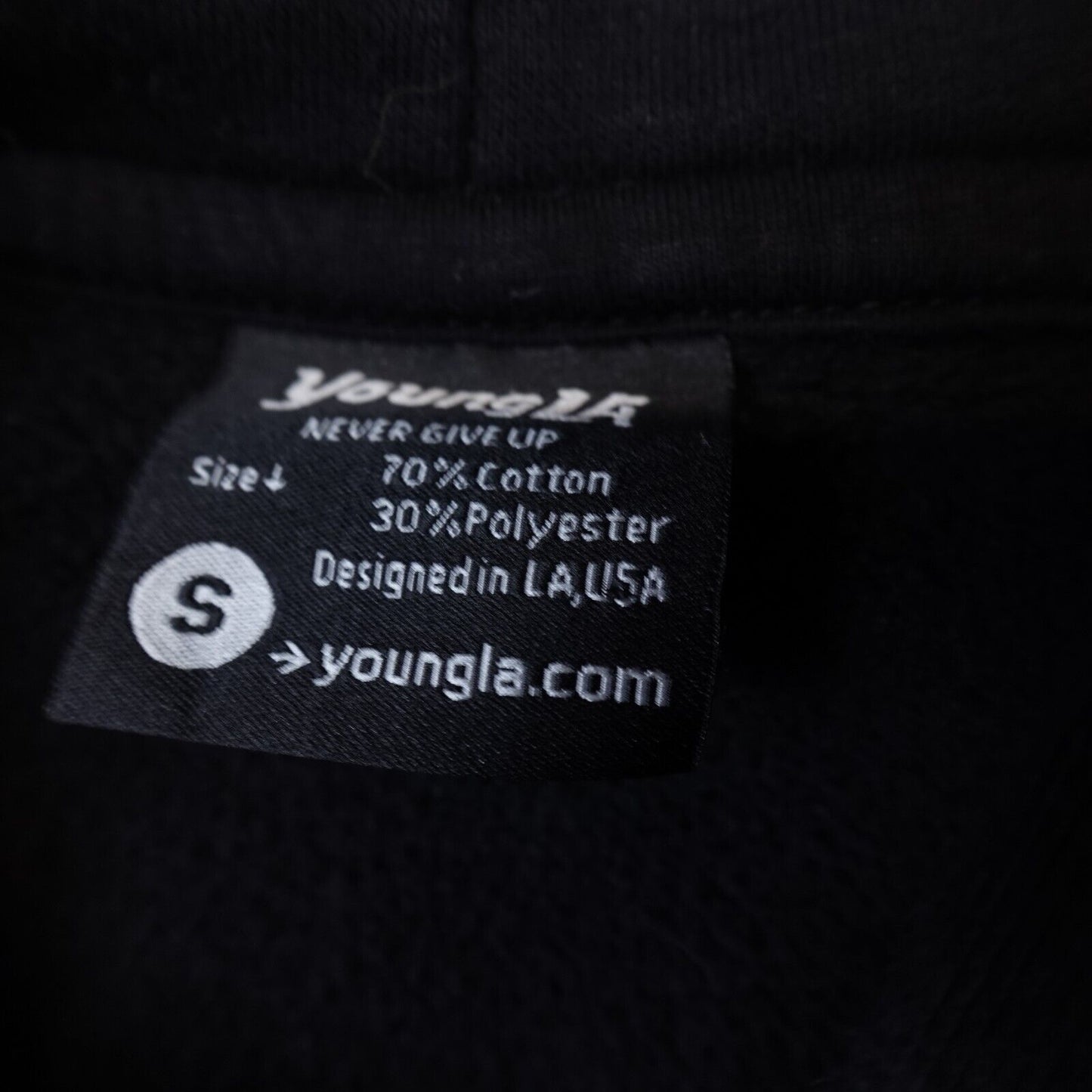 Youngla Hoodie Sweatshirt Size Small Black MOOD Spellout Logo