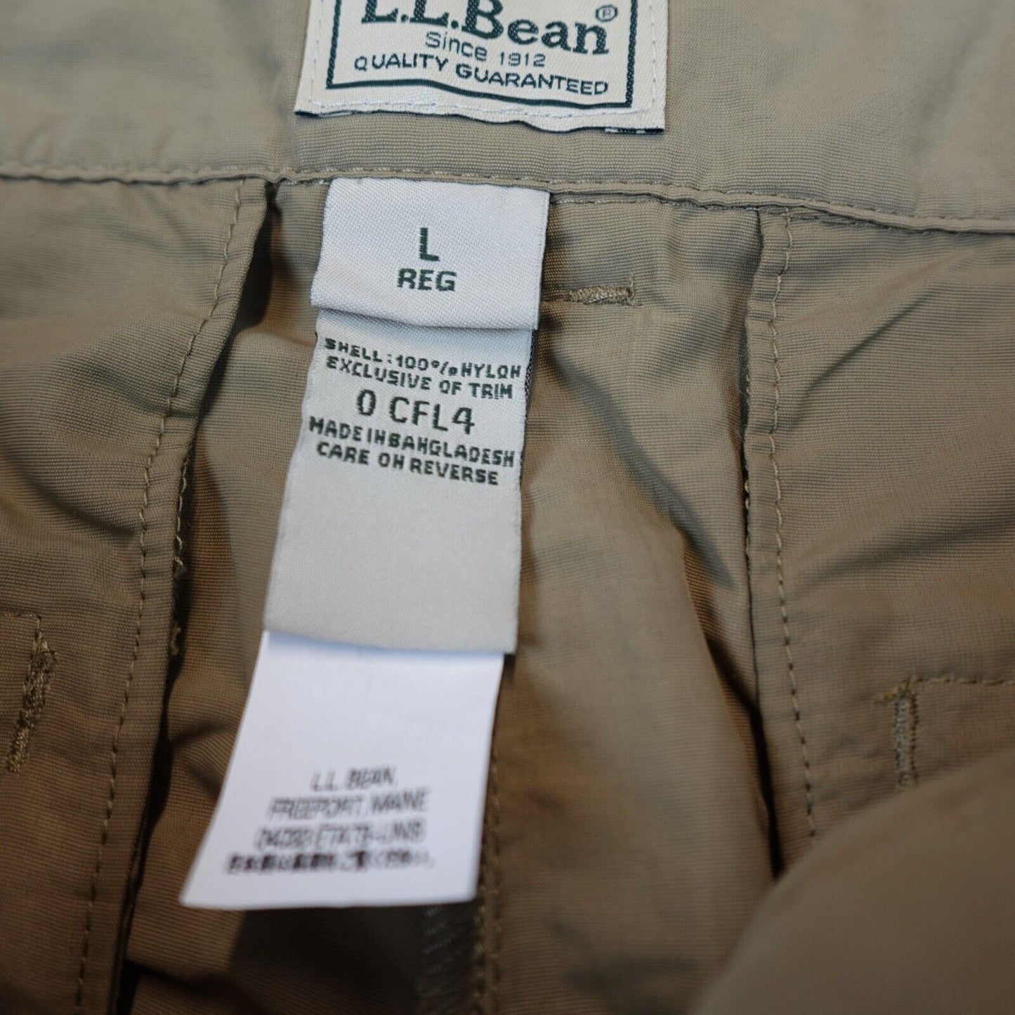 L.L. Bean Pants Women Large Khaki Camp Straight Nylon Cargo Hiking Belt Utility