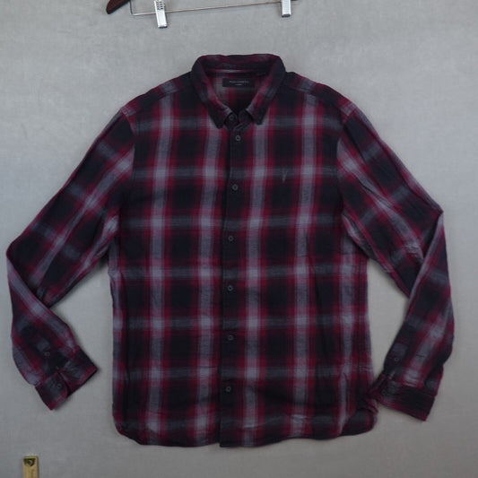 Allsaints Flannel Shirt Mens Size Large Long Sleeve Button Up Plaid