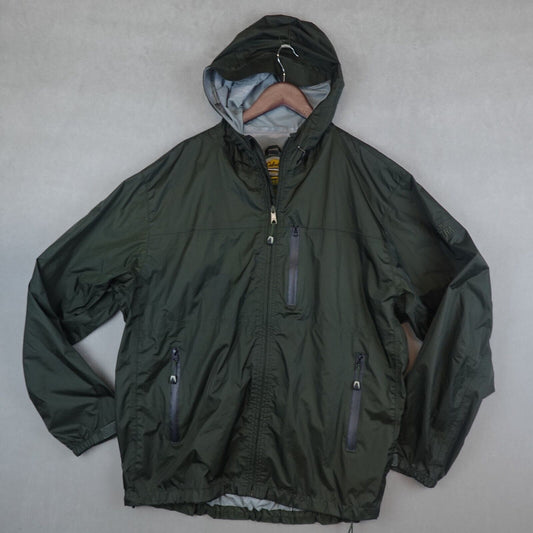 Cabelas Jacket Mens XL Green Dry Plus Rain Coat Hooded Full Zip Hiking