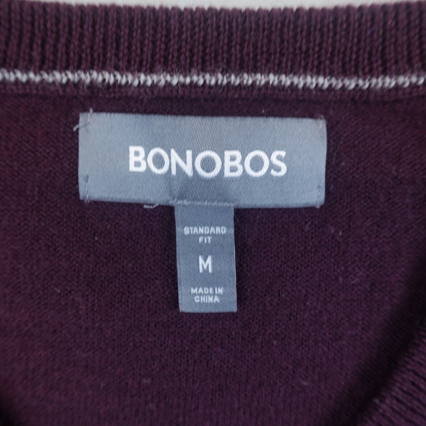 Bonobos Sweater Extra Fine Merino Wool Mens Medium V Neck Pullover Maroon L/S