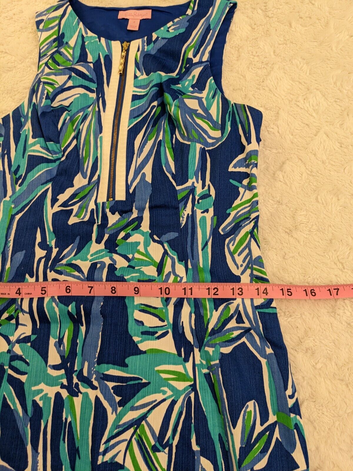 Lilly Pulitzer Penelope Dress Womens 0 Blue Crush Bamboo Print Shift Zip Cutout