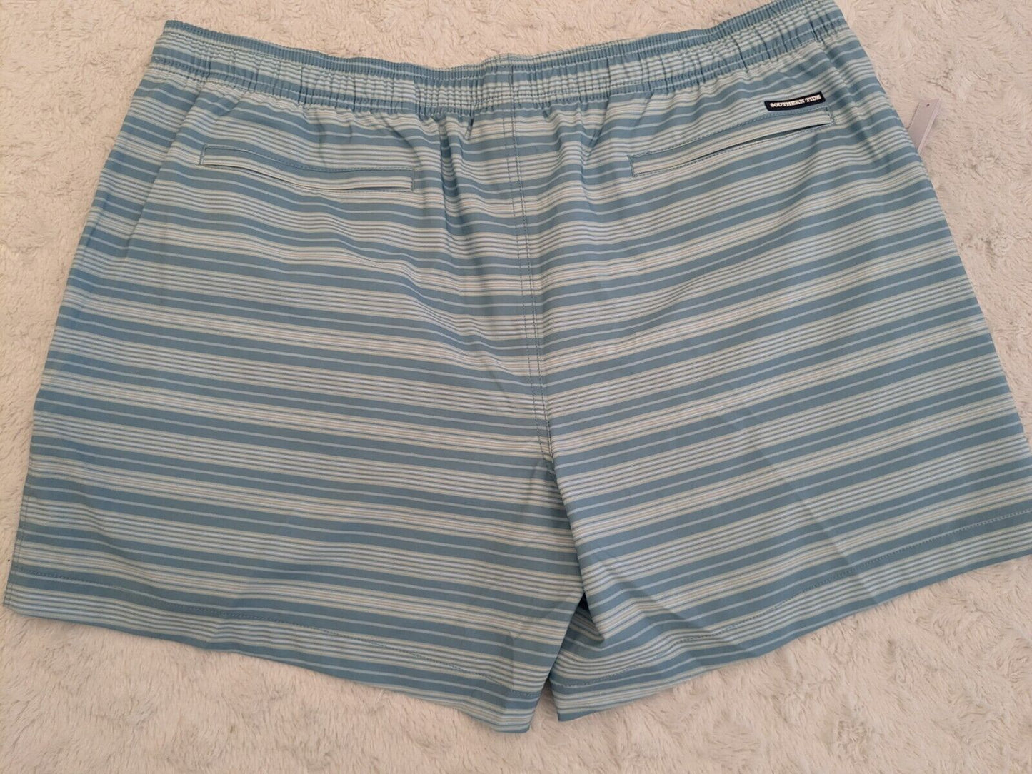 NWT Southern Tide Swim Trunks Men XXL Carmel Striped 6" Inseam Ocean Teal $89.50