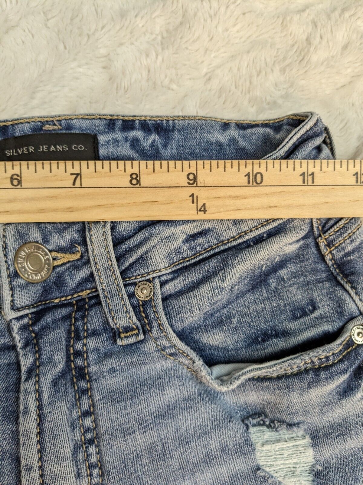 Silver Jeans Womens 25 x 27 Avery Skinny Blue Distressed Light Wash