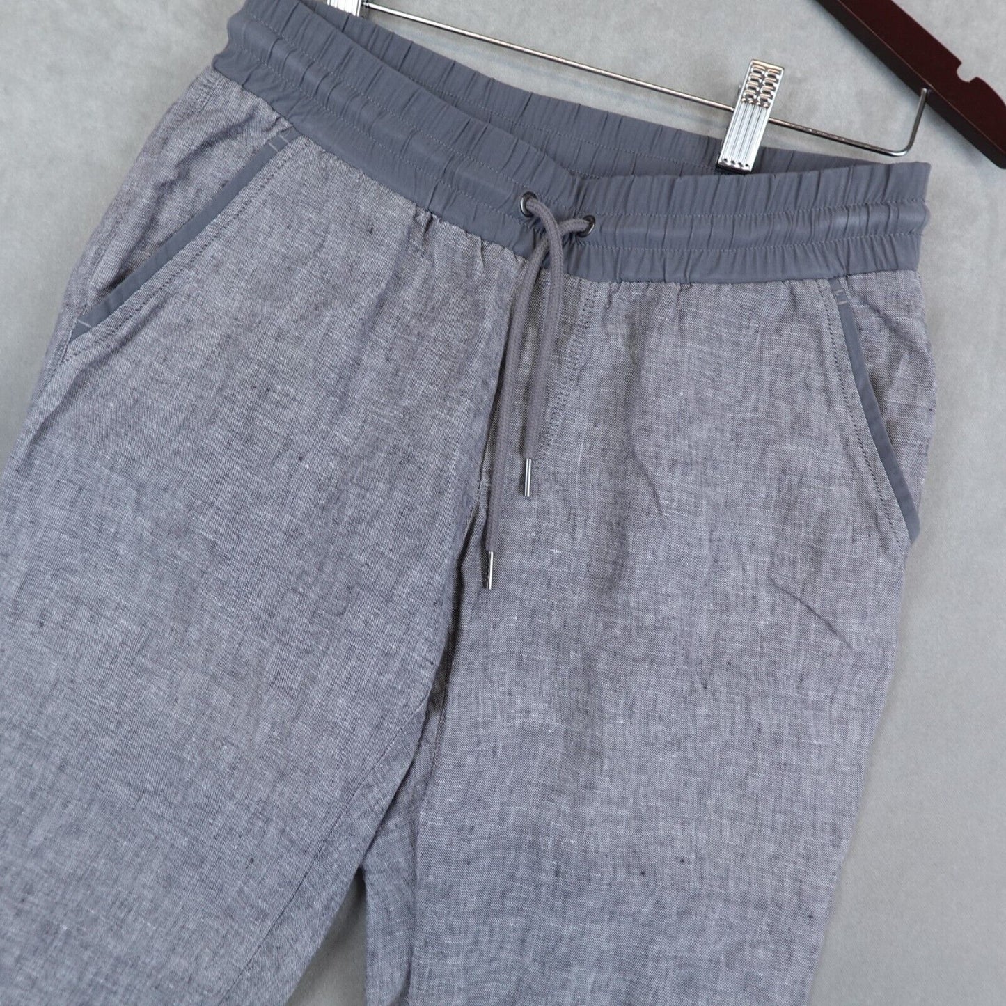 Athleta Bali Ankle Linen Pants Size 0 Gray Pull On Pockets Drawstring