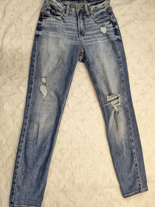 Silver Jeans Womens 25 x 27 Avery Skinny Blue Distressed Light Wash