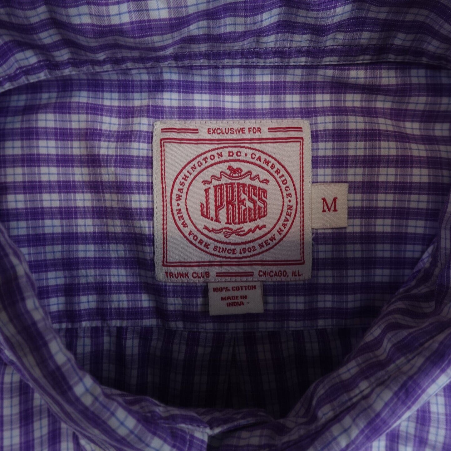 J Press Shirt Mens Size Medium Button Down Purple Plaid Long Sleeve