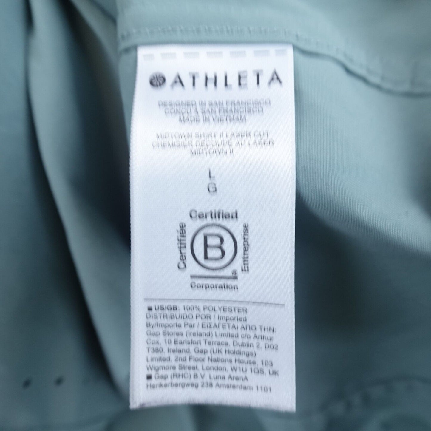 Athleta Shirt Womens Midtown II Laser Cut Button Up Size Large Green Long Sleeve