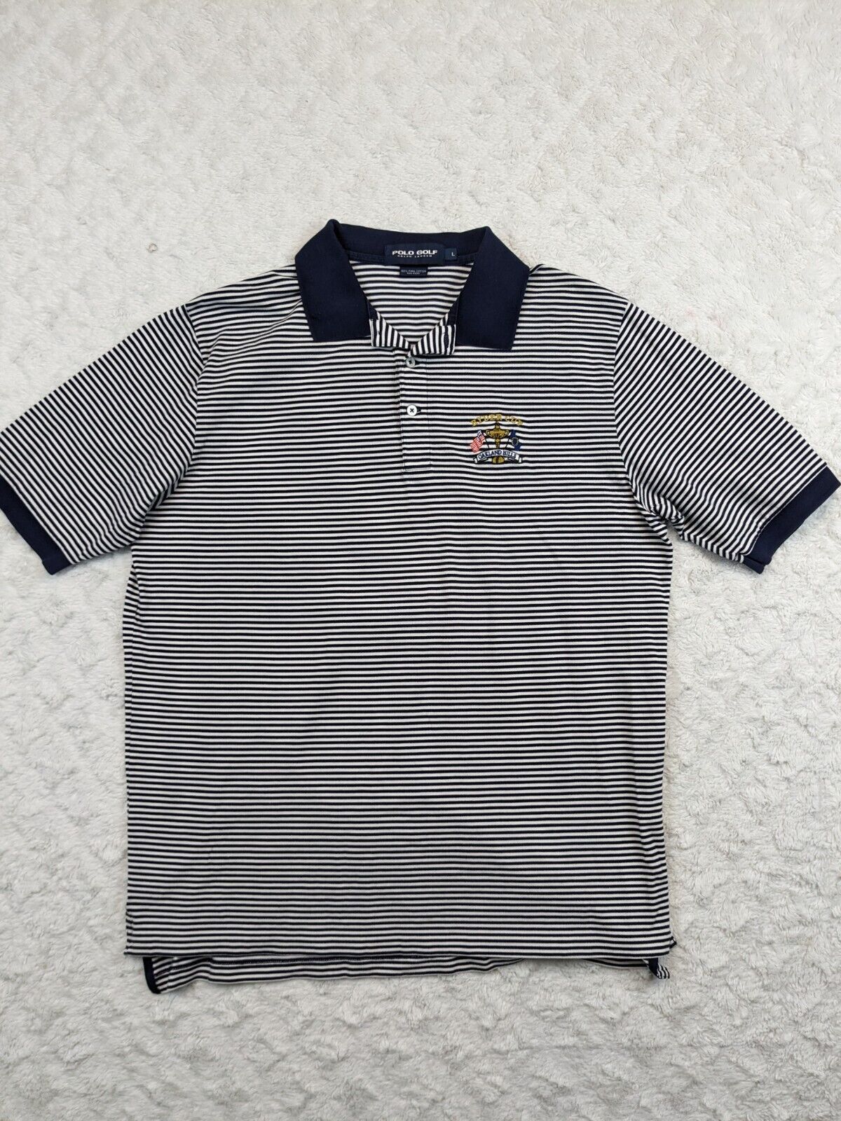 Vintage Ralph Lauren Polo Shirt Mens Large Striped 2005 Ryder Cup Oakland Hills