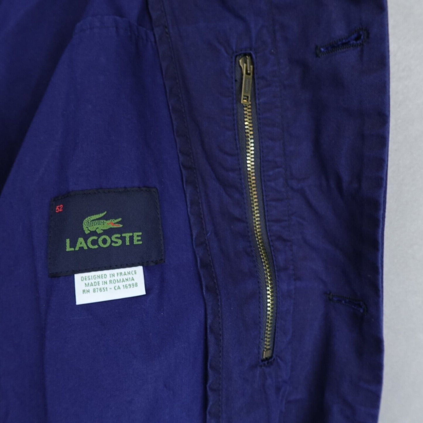 LACOSTE Coat Jacket Motion Navy Blue size 52 Large Button Front Detachable Hood