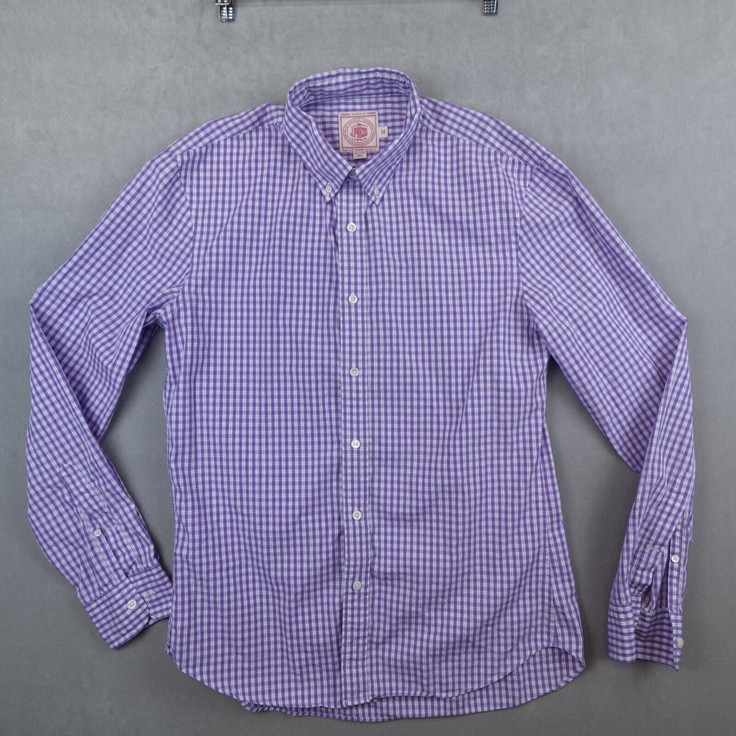 J Press Shirt Mens Size Medium Button Down Purple Plaid Long Sleeve