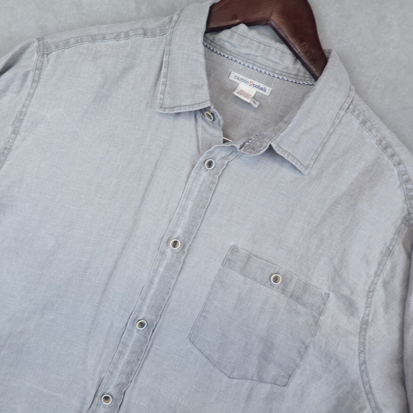 Carbon 2 Cobalt Shirt Mens Medium 100% Linen Gray Short Sleeves Button Up