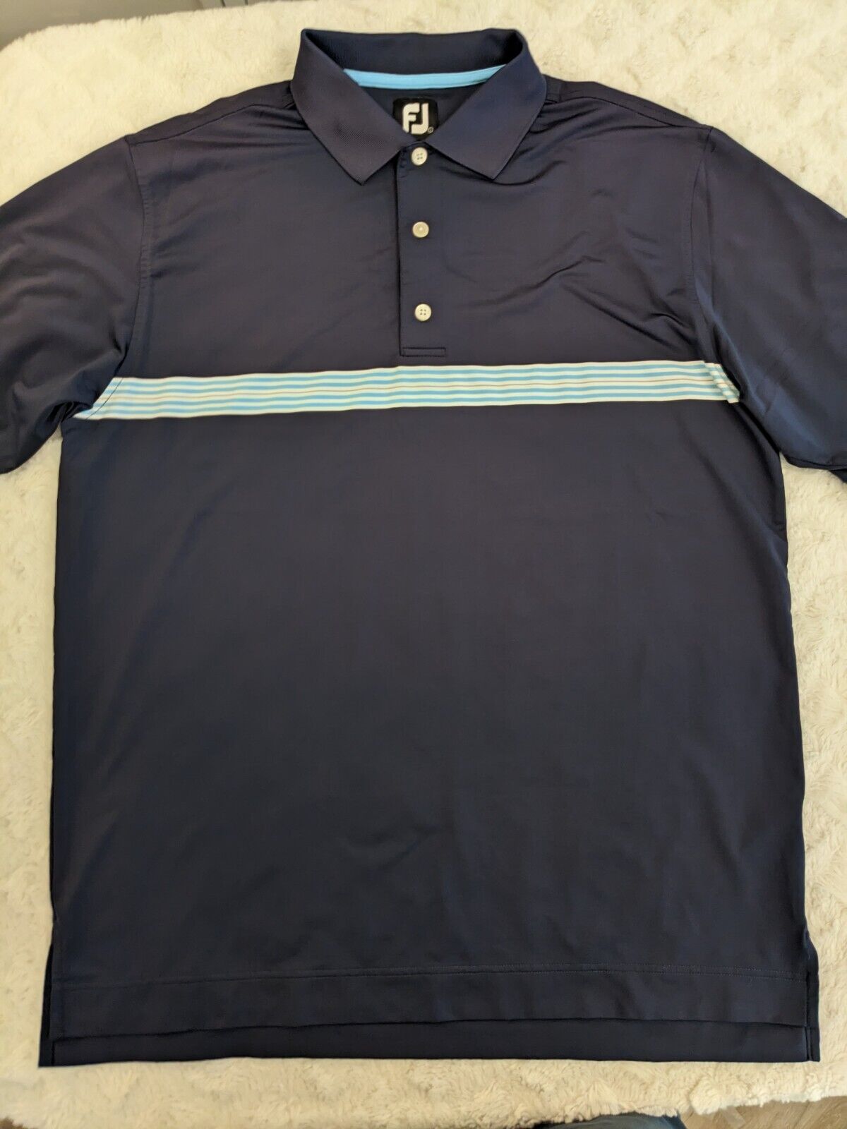 Footjoy FJ Polo Shirt Men XL Navy Blue Striped Golf Club Short Sleeve EUC