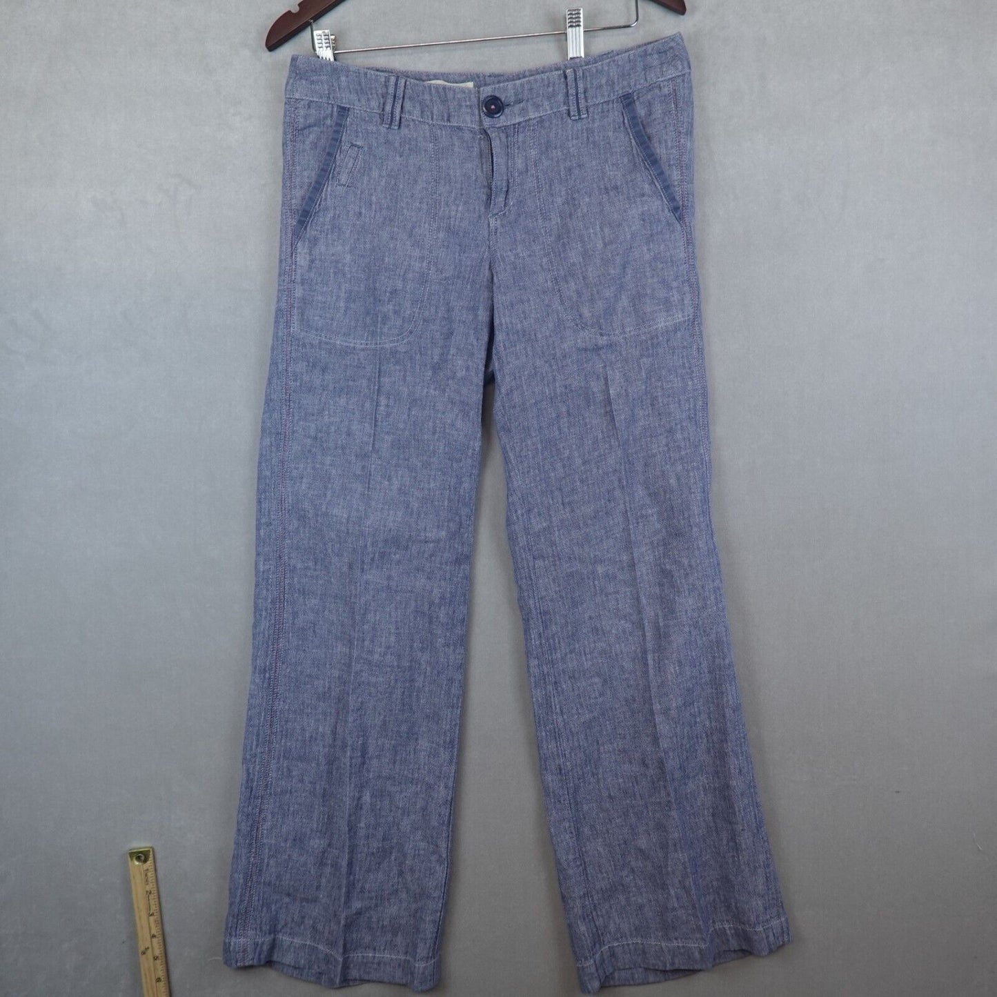 Pilcro And The Letterpress Anthropologie Pants No 6 Linen Blend Wide Leg Blue