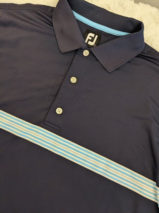 Footjoy FJ Polo Shirt Men XL Navy Blue Striped Golf Club Short Sleeve EUC