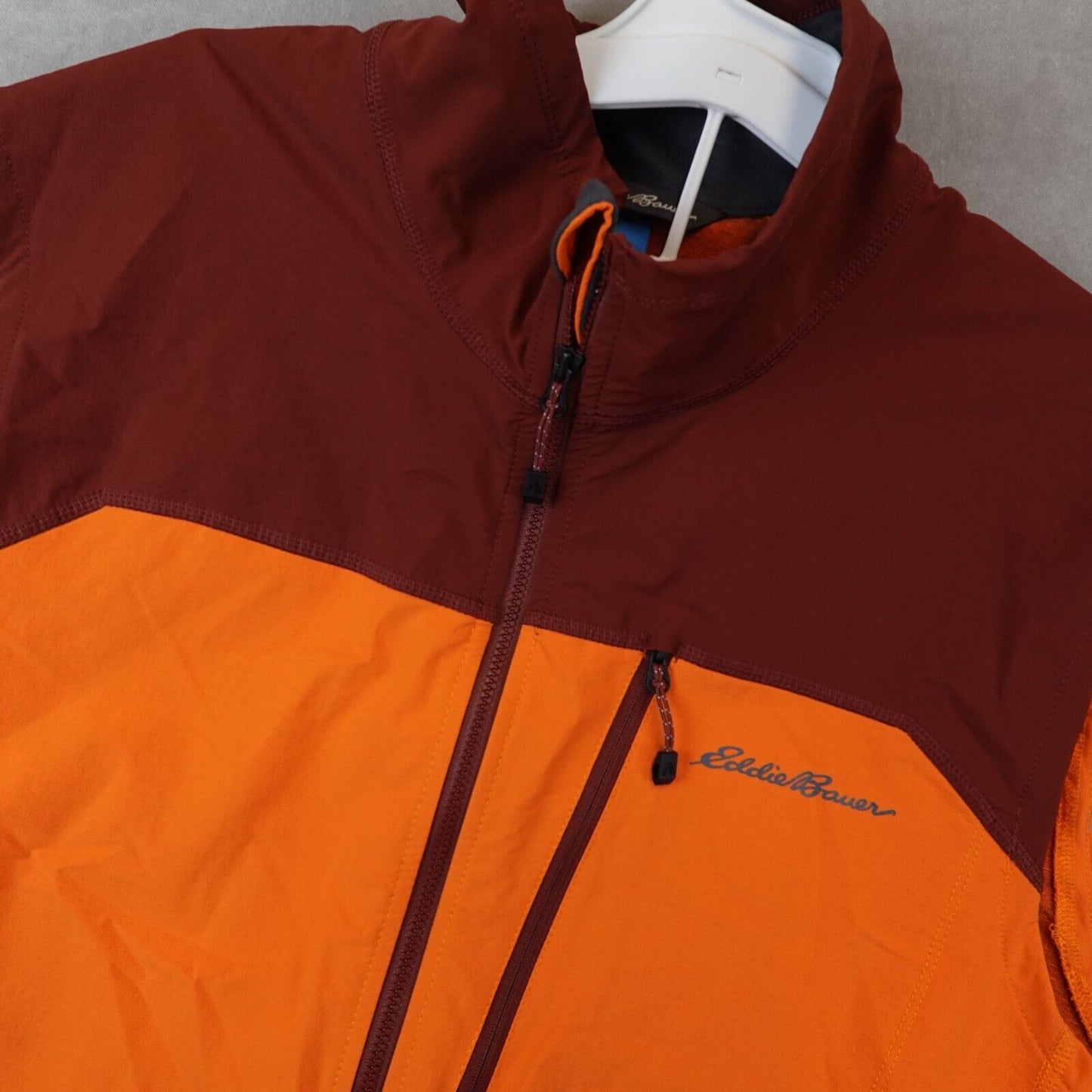 Eddie Bauer Vest Men Large Orange First Ascent Full Zip Pocket Windbreaker Light