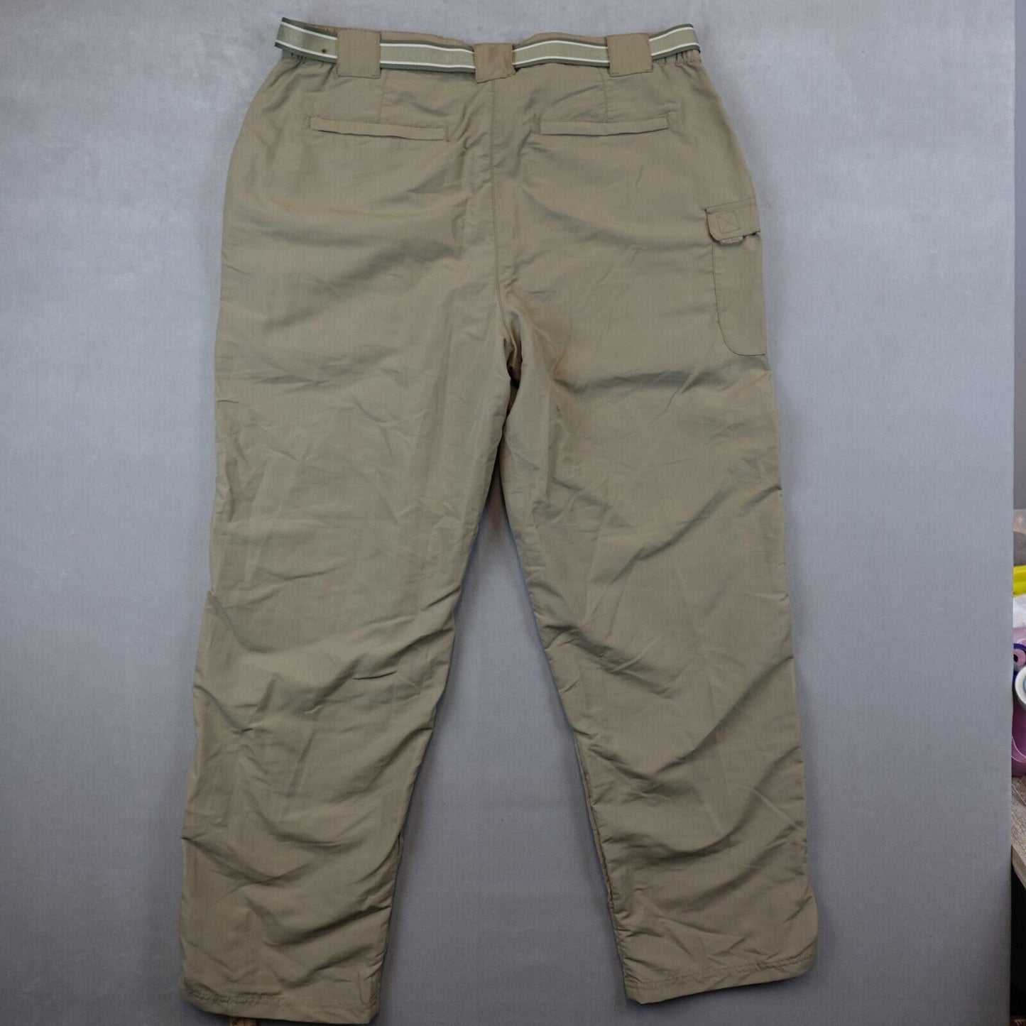 L.L. Bean Pants Women Large Khaki Camp Straight Nylon Cargo Hiking Belt Utility