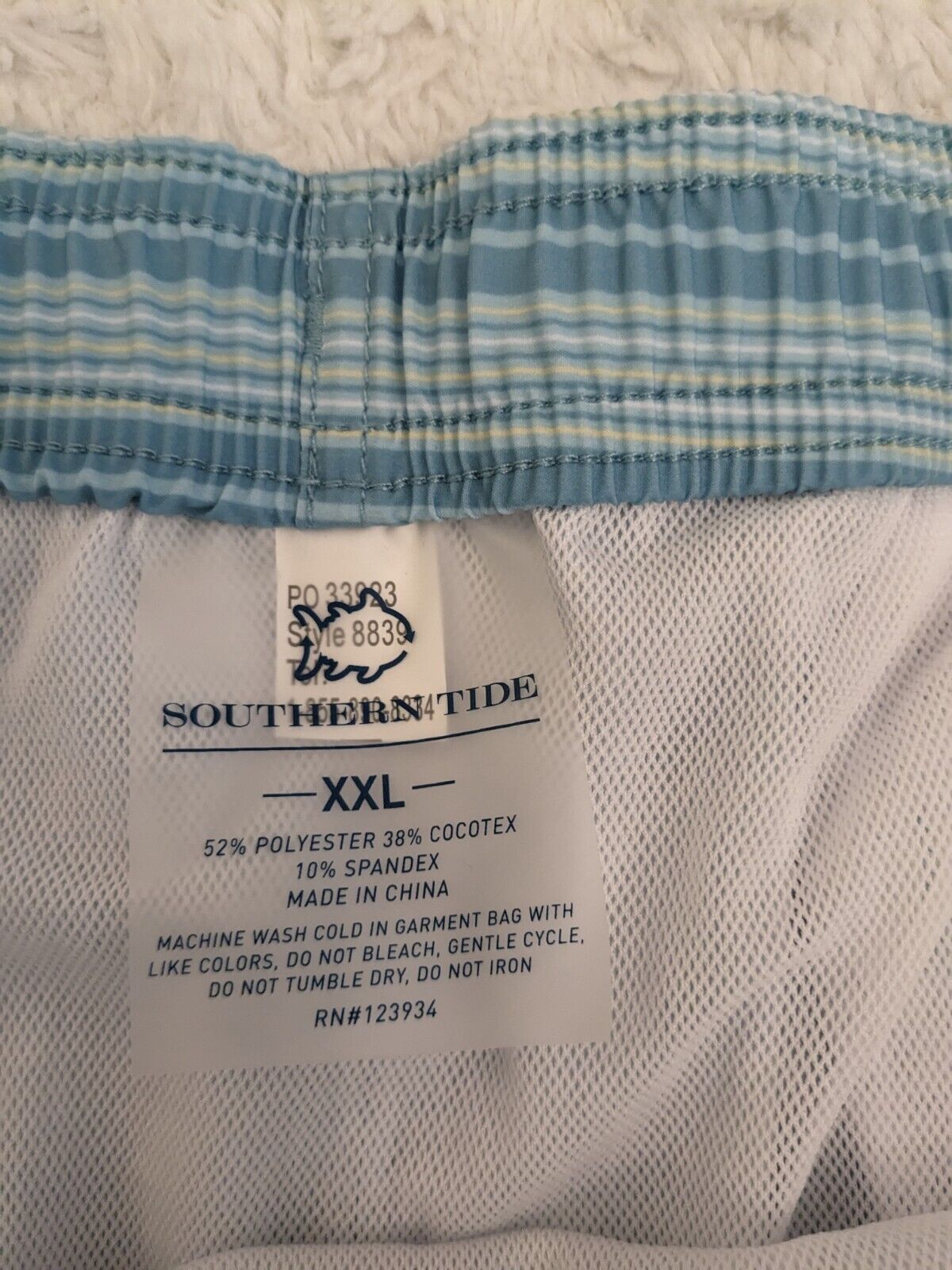 NWT Southern Tide Swim Trunks Men XXL Carmel Striped 6" Inseam Ocean Teal $89.50