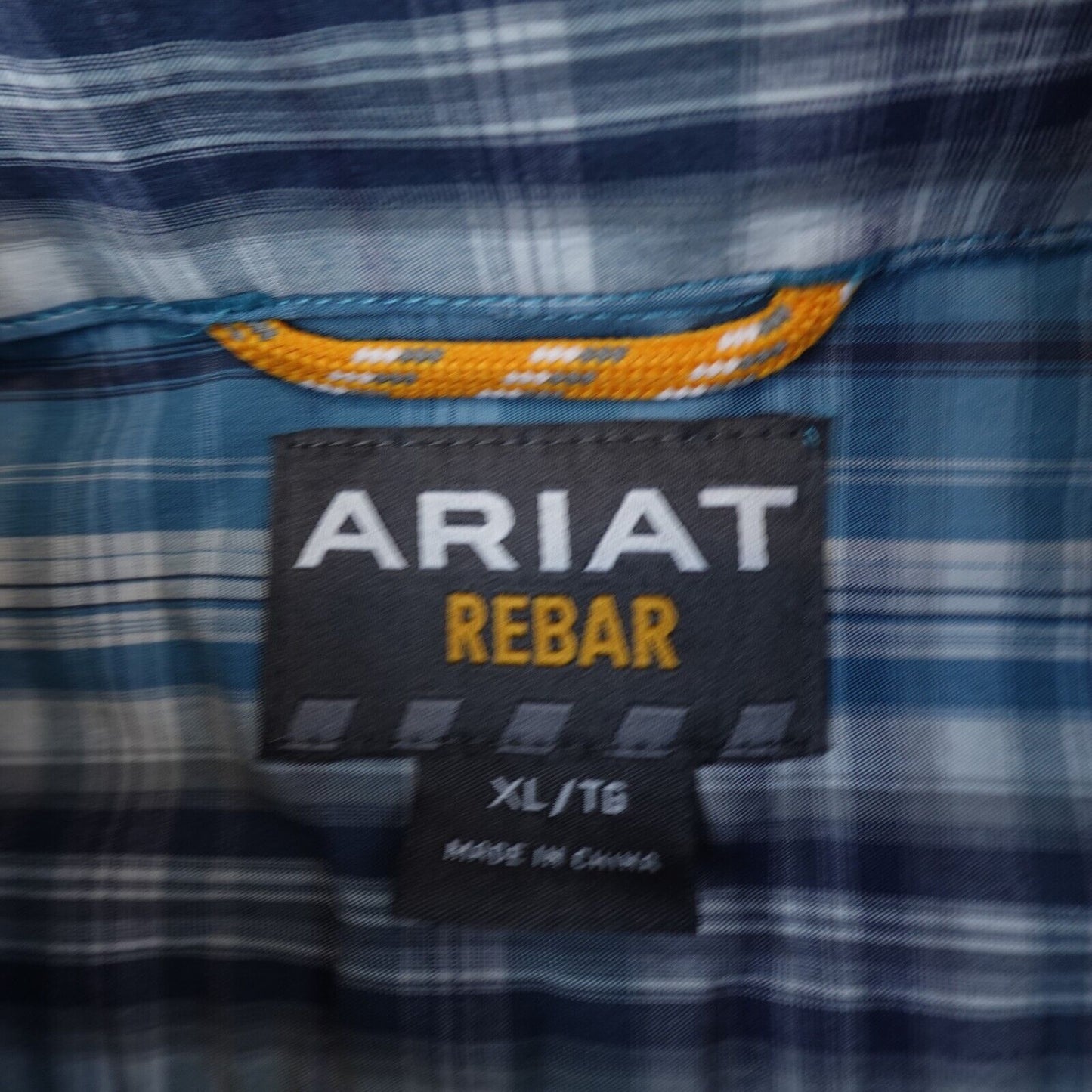 Ariat Rebar Shirt Mens XL Blue Plaid Button Up Pocket Short Sleeve Workwear