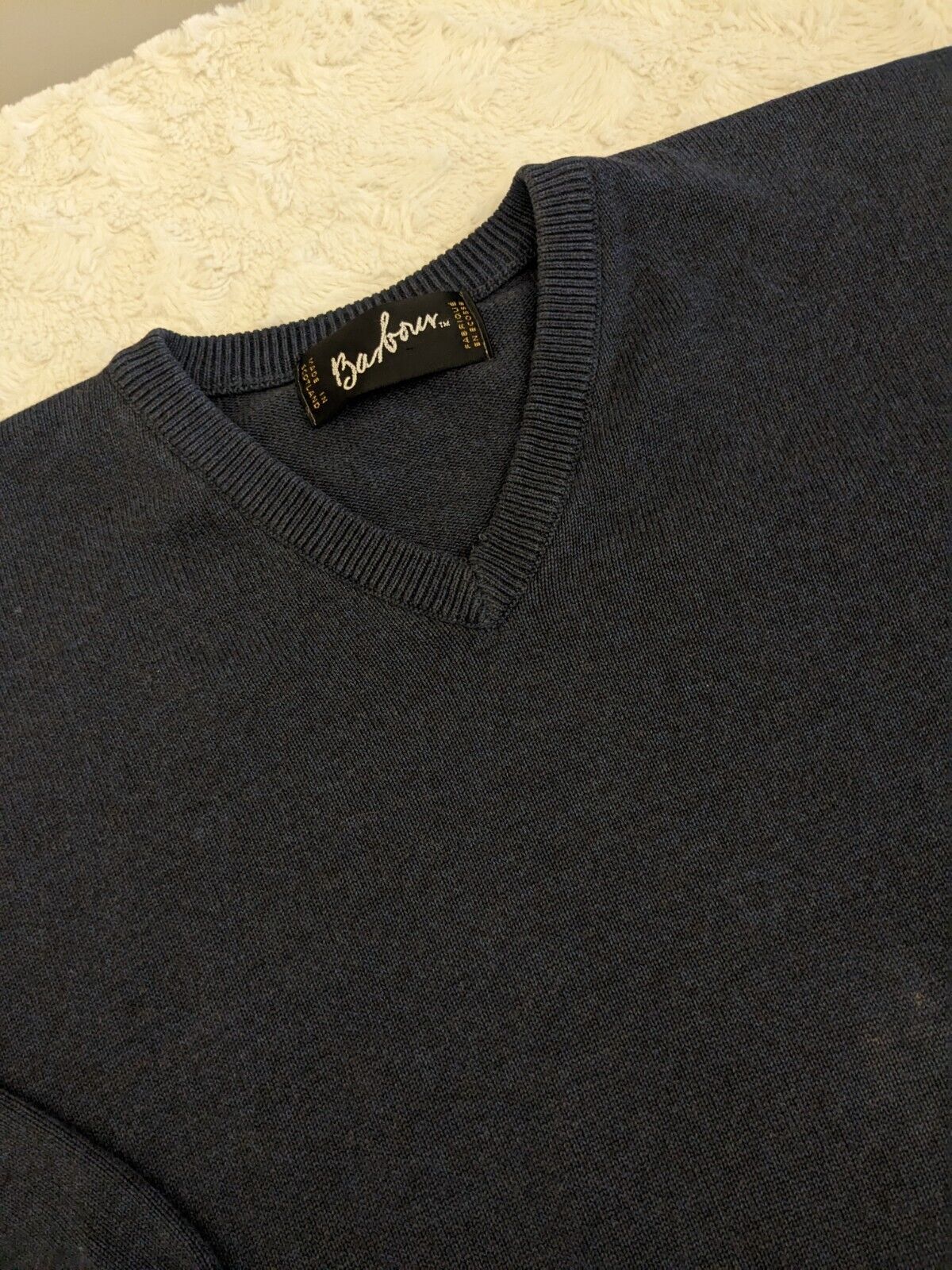 Barbour Sweater Mens Blue Long Sleeve Cotton Plus V Neck Knit Scotland