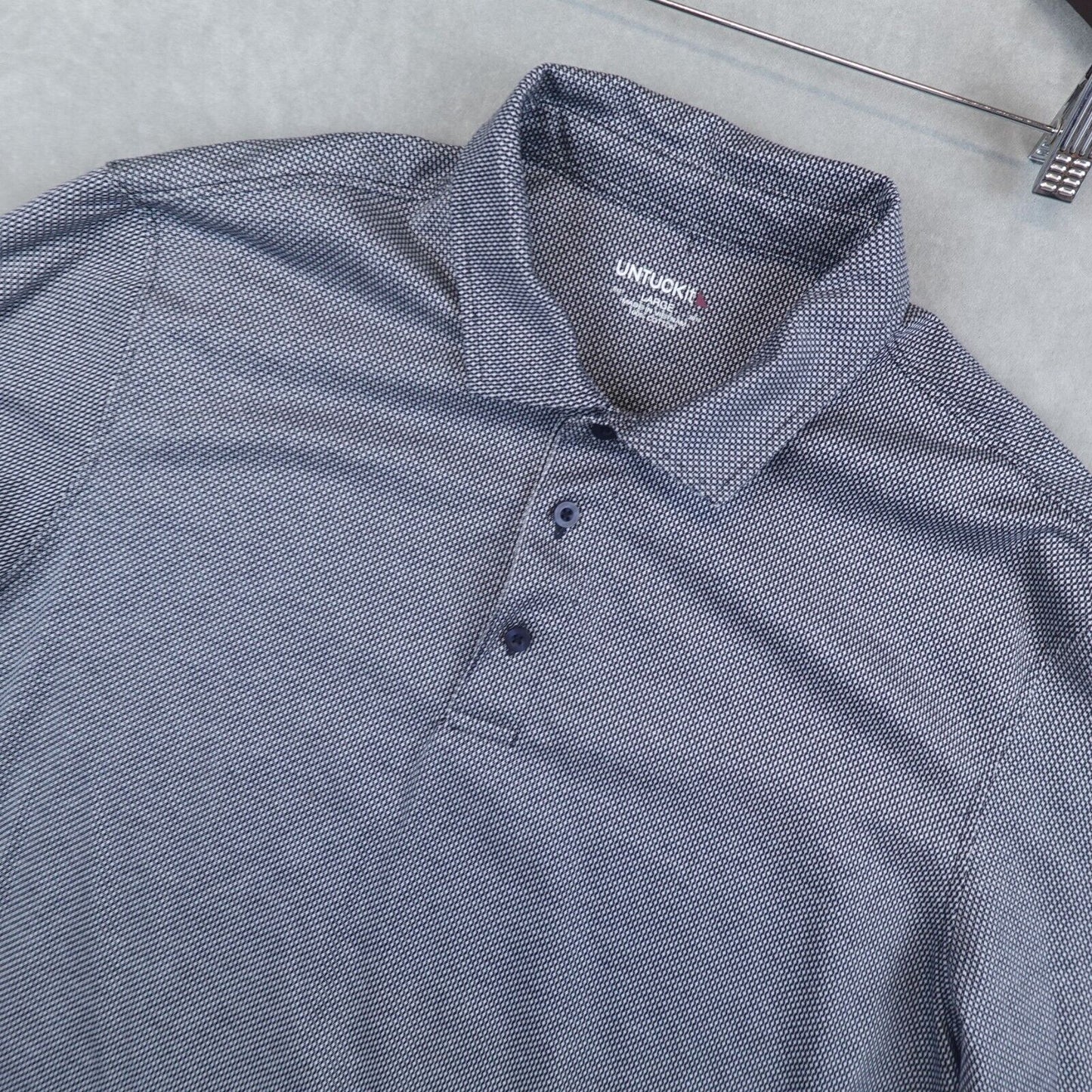 UNTUCKit Polo Shirt Mens Large Long Sleeve Damaschino Diamond Bridseye Gray