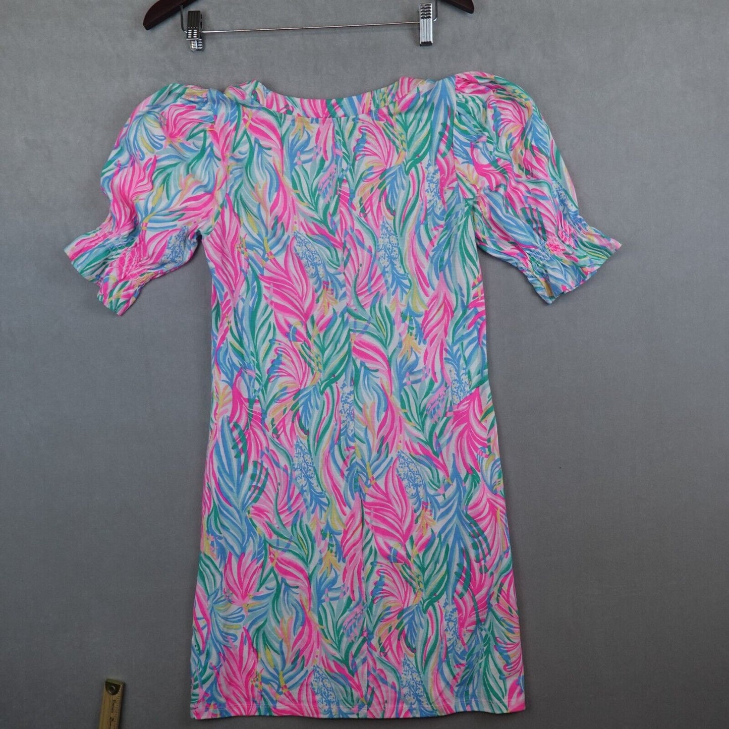 Lilly Pulitzer ADLEY Dress Short Puff Sleeves Sea Turtle Soiree Size Small