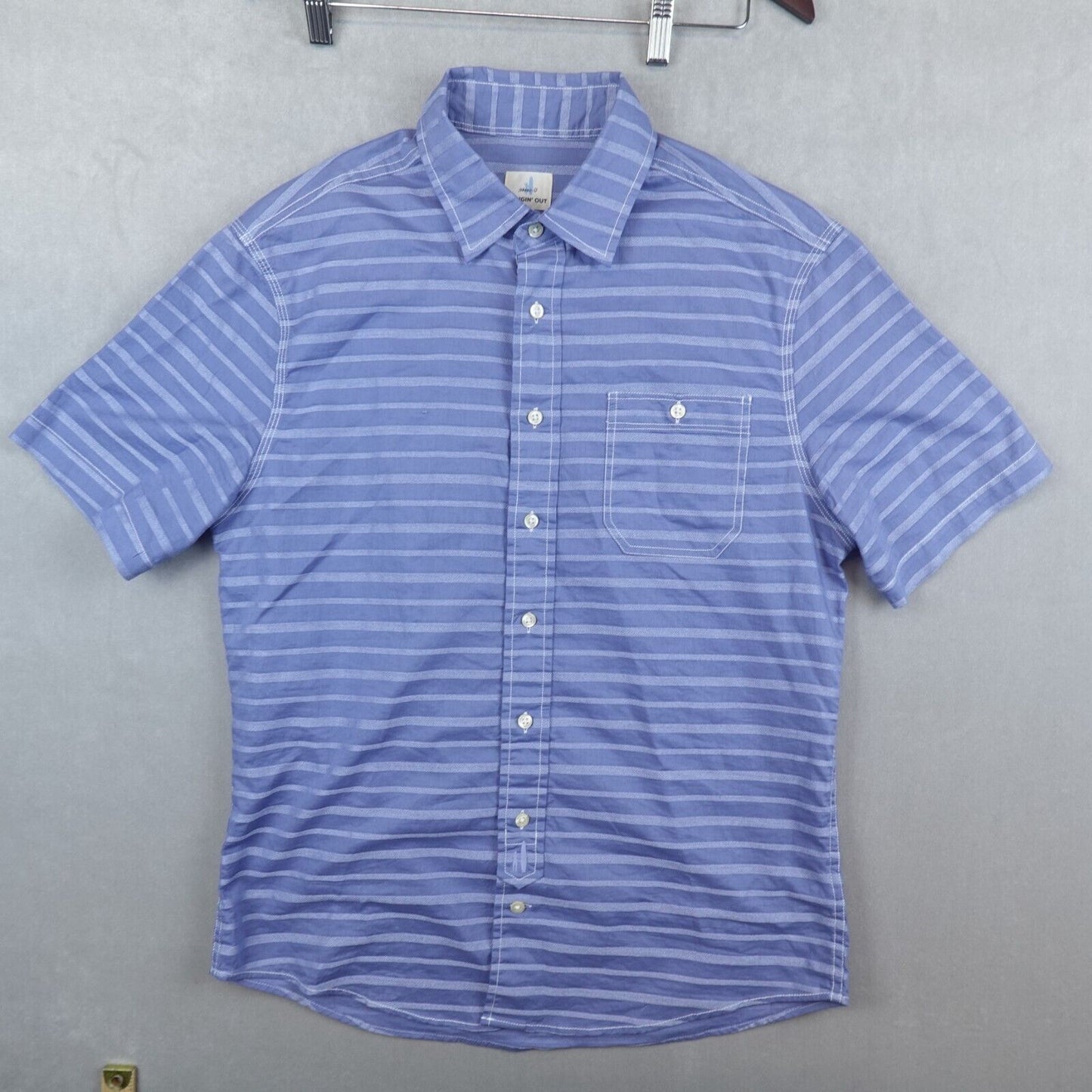 Johnnie O Hanging Out Shirt Mens Large Blue Short Sleeve Button Up Striped