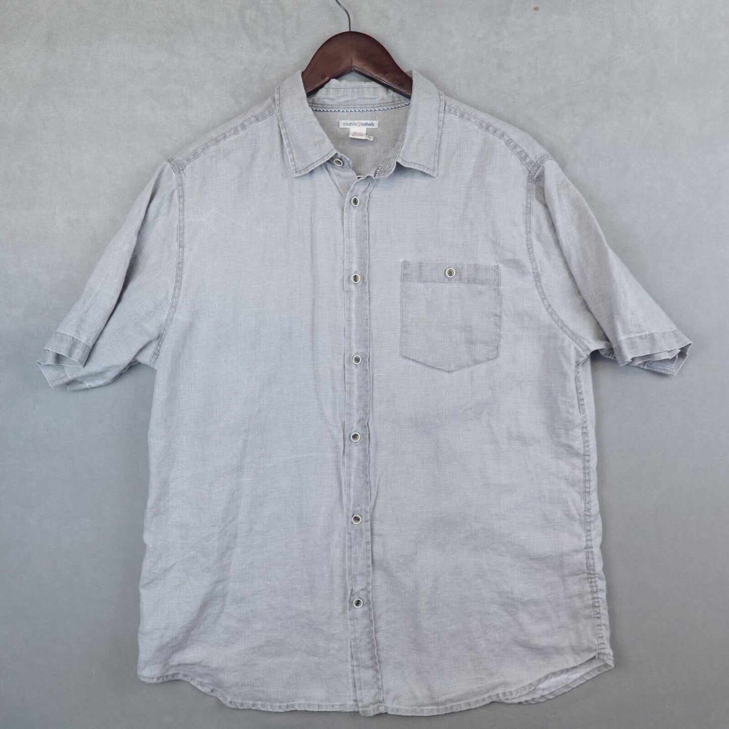 Carbon 2 Cobalt Shirt Mens Medium 100% Linen Gray Short Sleeves Button Up