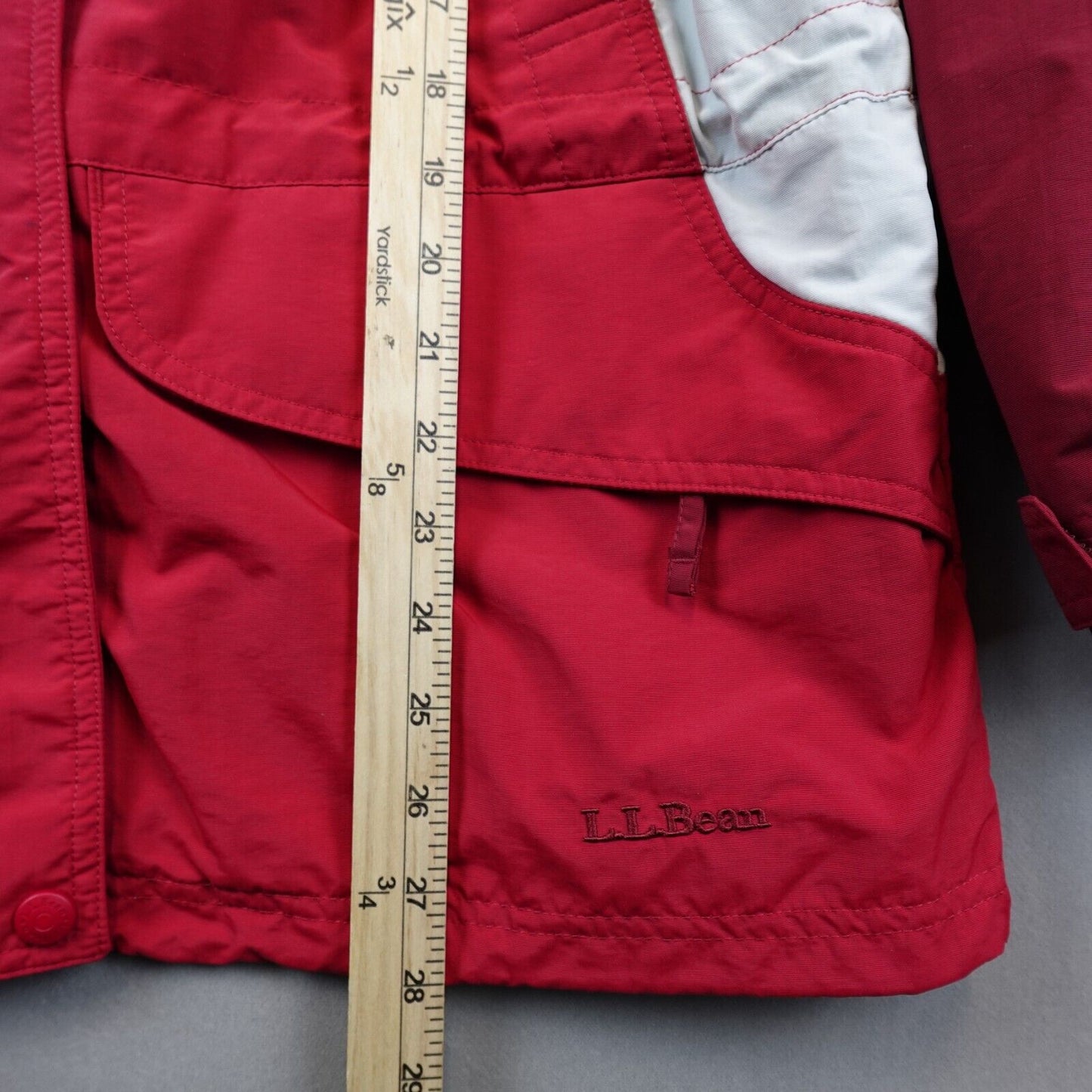 VTG LL Bean Hooded Jacket Parka Red Womens Lined Medium Regular Ski Rain